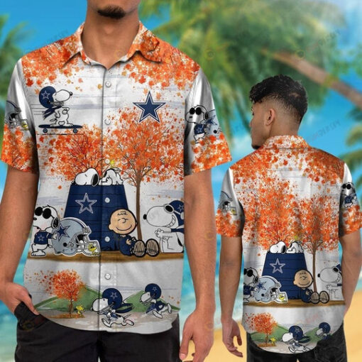 Dallas Cowboys Snoopy Curved Hawaiian Shirt In Orange And White