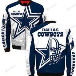 Dallas Cowboys Star Helmet Pattern Bomber Jacket - Blue/ White