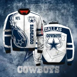 Dallas Cowboys Star Pattern Bomber Jacket - Navy Blue And White