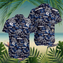 Dallas Cowboys Star Stickers Pattern Curved Hawaiian Shirt In Dark Blue