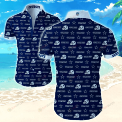 Dallas Cowboys Stars And Heltmets Logo Curved Hawaiian Shirt In Blue