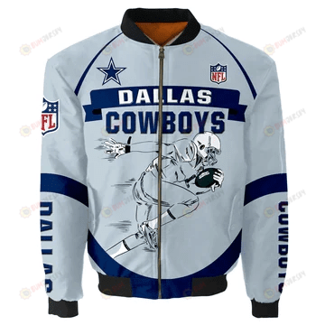 Dallas Cowboys Team Logo Pattern Bomber Jacket - Blue
