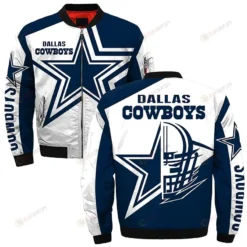 Dallas Cowboys Team Logo Pattern Bomber Jacket - Navy Blue And White