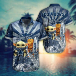 Dallas Cowboys Tropical Leave And Baby Yoda Hug Star ??Hawaiian Shirt