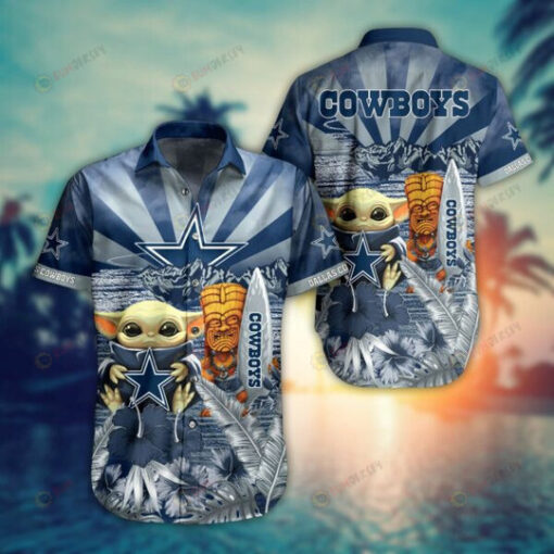 Dallas Cowboys Yoda Pattern Curved Hawaiian Shirt In Blue