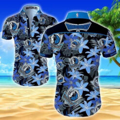 Dallas Mavericks Blue Floral Curved Hawaiian Shirt In Black