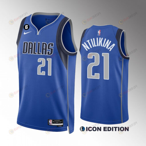 Dallas Mavericks Frank Ntilikina 21 Royal Icon Edition Jersey 2022-23 Swingman