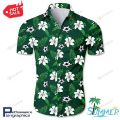 Dallas Stars All Over Print Curved Hawaiian Shirt In Green
