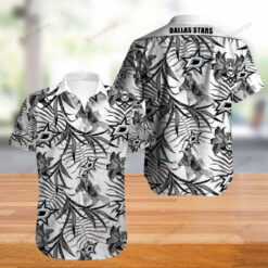 Dallas Stars Floral & Leaf Pattern Curved Hawaiian Shirt In White & Black