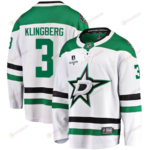 Dallas Stars John Klingberg 3 Away 2022 Stanley Cup Playoffs Breakaway Men Jersey - White