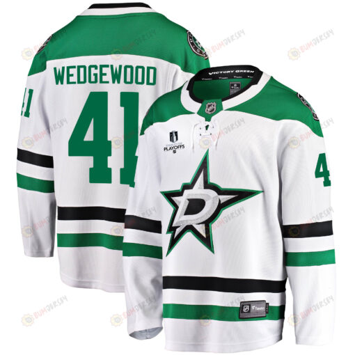 Dallas Stars Scott Wedgewood 41 Away 2022 Stanley Cup Playoffs Breakaway Men Jersey - White