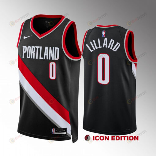 Damian Lillard 0 Portland Trail Blazers 2022-23 Icon Edition Black Jersey