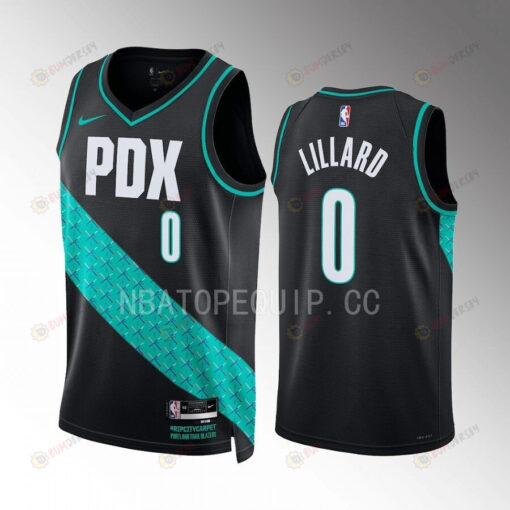 Damian Lillard 0 Portland Trail Blazers Black Jersey 2022-23 City Edition Swingman