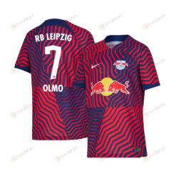 Dani Olmo 7 RB Leipzig 2023-24 Away YOUTH Jersey - Red Blue