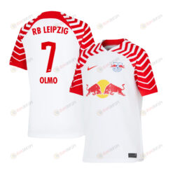 Dani Olmo 7 RB Leipzig 2023/24 Home YOUTH Jersey - White/Red