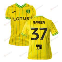 Daniel Barden 37 Norwich City 2022-23 Home Jersey - Yellow