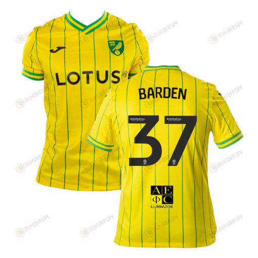 Daniel Barden 37 Norwich City 2022-23 Home Jersey - Yellow