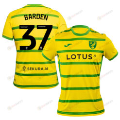 Daniel Barden 37 Norwich City 2023/24 Home Men Jersey - Yellow