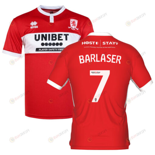 Daniel Barlaser 7 Middlesbrough 2022-23 Home Jersey - Red/White