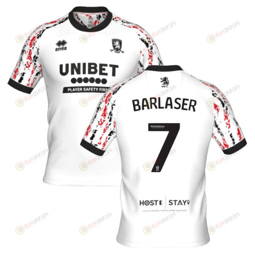 Daniel Barlaser 7 Middlesbrough 2022-23 Third Jersey - White