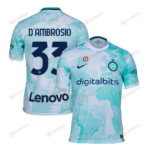 Danilo D'Ambrosio 33 Inter Milan 2022/23 Away Men Jersey - Light Green