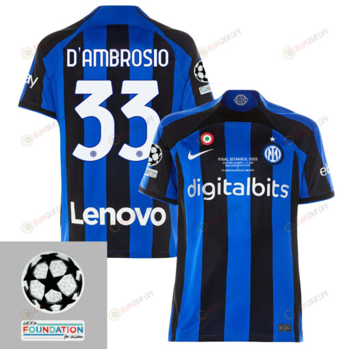 Danilo D'Ambrosio 33 Inter Milan UEFA 2023 Final Match Details Patch Badge - Home Jersey