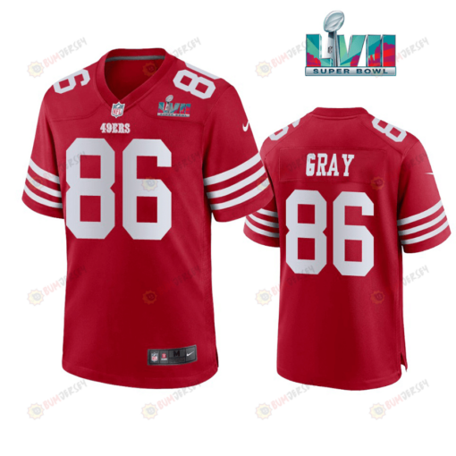 Danny Gray 86 San Francisco 49Ers Super Bowl LVII Men's Jersey- Scarlet