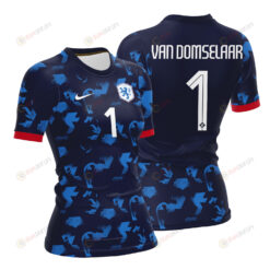 Daphne Van Domselaar 1 Netherlands 2023 Women Away Jersey - Blue - All Over Printed Jersey