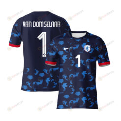 Daphne Van Domselaar 1 Netherlands 2023 Youth Away Jersey - Blue - All Over Printed Jersey