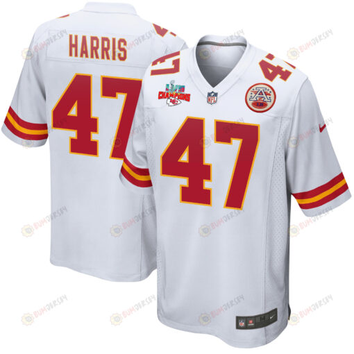 Darius Harris 47 Kansas City Chiefs Super Bowl LVII Champions 3 Stars Men's Jersey - White