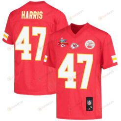 Darius Harris 47 Kansas City Chiefs Super Bowl LVII Champions 3 Stars Youth Jersey - Red