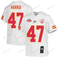 Darius Harris 47 Kansas City Chiefs Super Bowl LVII Champions 3 Stars Youth Jersey - White