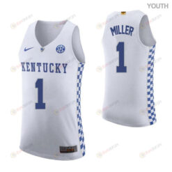 Darius Miller 1 Kentucky Wildcats Elite Basketball Road Youth Jersey - White