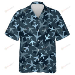 Dark Blue Airplanes Camouflage Military Pattern Hawaiian Shirt