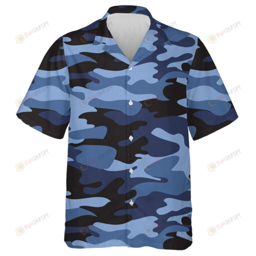 Dark Blue And Black Camouflage Military Pattern Hawaiian Shirt