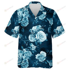 Dark Blue Theme Beautiful Rose Peonies And Bird Pattern Hawaiian Shirt