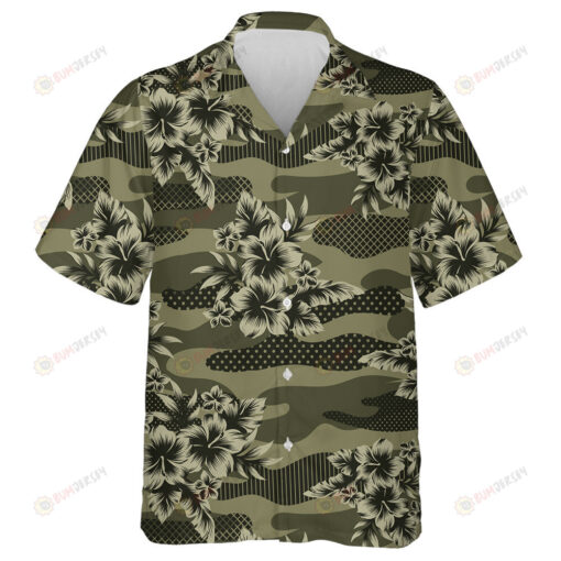 Dark Green Tropical Jungle Flower Camouflage Pattern  Hawaiian Shirt