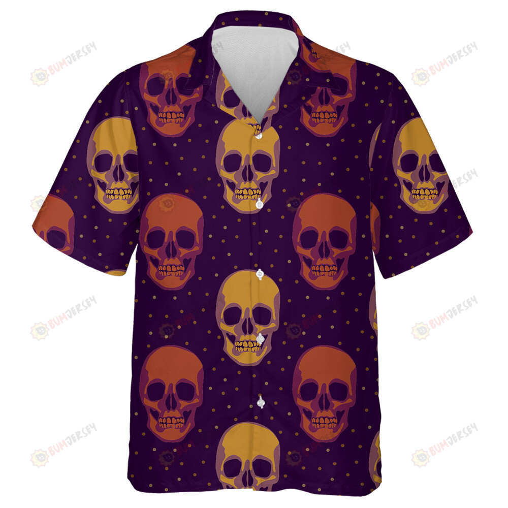 Dark Pink And Purple Skulls On Black Polka Dot Background Hawaiian Shirt