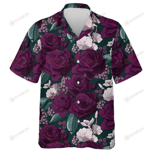 Dark Purple Rose Abstract Flower Hand Drawn Pattern Hawaiian Shirt