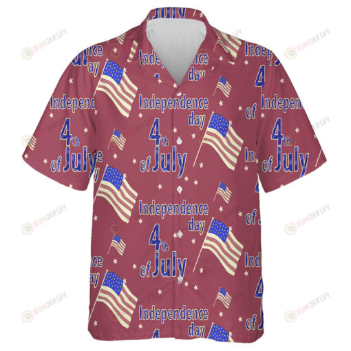 Dark-Red Background With Flag Illustration And 4th Of July Lettering Hawaiian Shirt