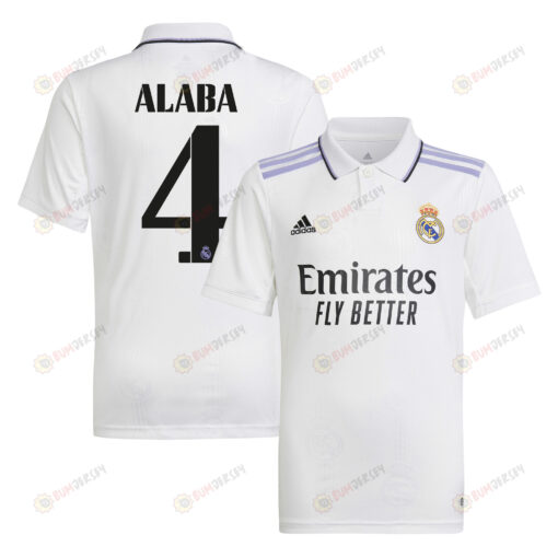 David Alaba 4 Real Madrid 2022/23 Home Youth Jersey - White