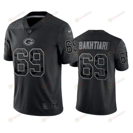 David Bakhtiari 69 Green Bay Packers Black Reflective Limited Jersey - Men