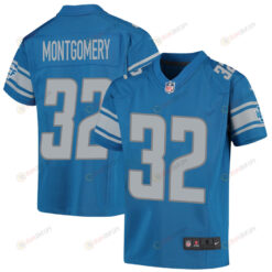 David Montgomery 32 Detroit Lions Game Youth Jersey - Blue