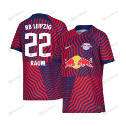David Raum 22 RB Leipzig 2023-24 Away YOUTH Jersey - Red Blue