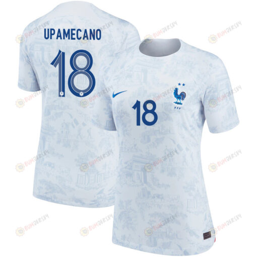 Dayot Upamecano 18 France National Team 2022-23 Qatar World Cup Away Women Jersey- White