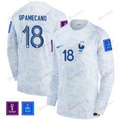 Dayot Upamecano 18 France National Team FIFA World Cup Qatar 2022 Patch - Away Men Long Sleeve Jersey