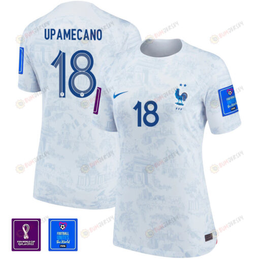 Dayot Upamecano 18 France National Team FIFA World Cup Qatar 2022 Patch Away Women Jersey