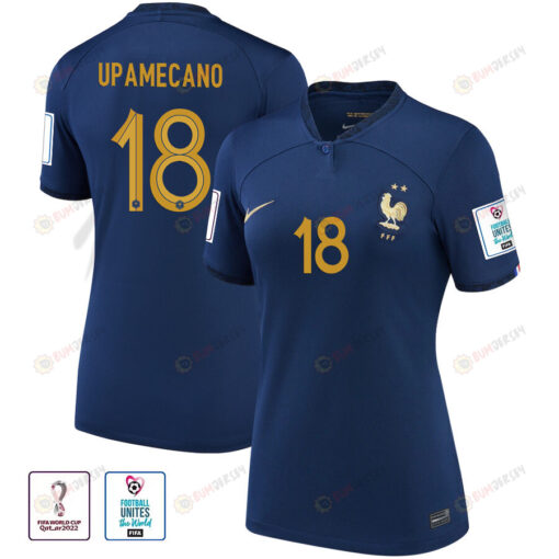 Dayot Upamecano 18 France National Team FIFA World Cup Qatar 2022 Patch Home Women Jersey