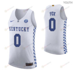DeAaron Fox 0 Kentucky Wildcats Elite Basketball Road Youth Jersey - White