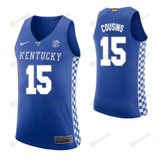 DeMarcus Cousins 15 Kentucky Wildcats Elite Basketball Home Men Jersey - Blue